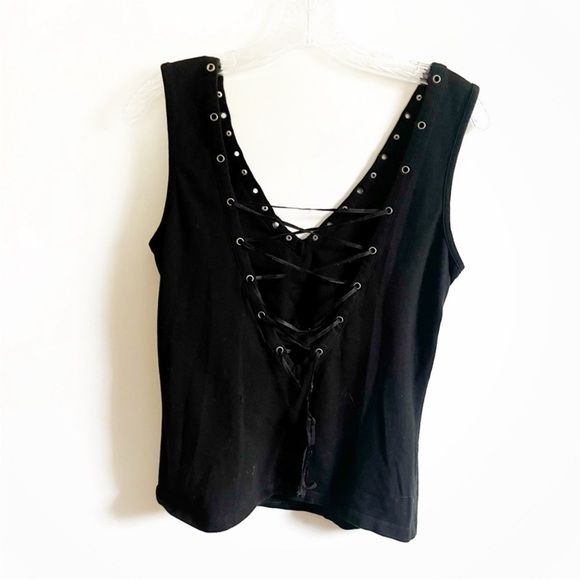 Harley Davidson tank top black red tattoo studded lace up sleeveless wings - Picture 7 of 8